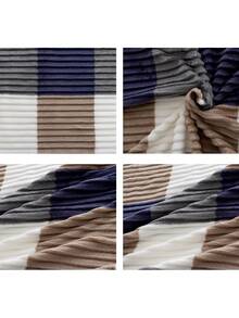 1pc,200*230cm 830g Fresh Solid Color Plaid Simple Throw Blanket, Thick Fleece Blanket With Velvet, Multifunctional Blanket, Single Nap Air Conditioning Blanket