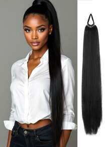 24-Inch Ponytail Hair Extensions, Multi-Functional Elastic Band, Heat Resistant, Long Straight DIY Wrap-Around Synthetic Wig For Women. - Multicolor - View 19