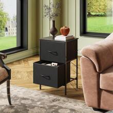 WLIVE Night Stand, Small 2 Drawer Dresser, Nightstand With Fabric Bins For Bedroom, Closet, Dorm, Rustic Brown Wood Grain Print, 11.8" D X 15.7" W X 20.9" H