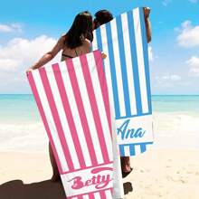 1pc Customizable Name Beach Towel, Striped Beach Blanket, Super Absorbent Quick Dry Microfiber Swimming Towel, Sand-Free Beach Accessory For Travel - Multicolor - View 4