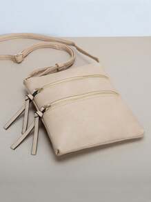 תיקי Crossbody מזדמנים חדשים תיקי כתף דש מעור Pu מוצק תיקי מעצבים וארנקים לנשים - חאקי - ראה 2
