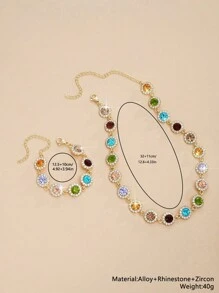 2pcs Women's Stylish Minimalist Colorful Cubic Zirconia Stone Necklace And Bracelet Jewelry Set, For Dates, Parties, Anniversaries, Birthdays