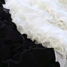 1 Yard Black & White Stretchy Ruched Faux Pearl Lace Trim, Apparel & Bag Decorative Accessory - Multicolor - View 1