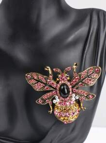 1 件复古华丽全重工业蜜蜂胸针徽章中间设计经典昆虫水钻别针扣 - 酒紅色 - 查看 3