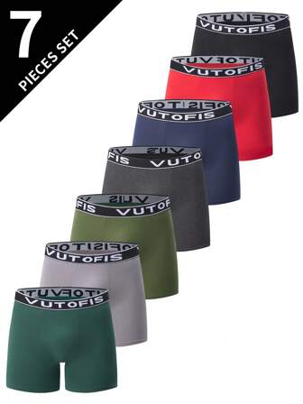 7 件/包男士休闲三角裤，透气弹力平角裤，运动短裤