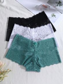 3pcs/Set Solid Color Bow Floral Lace Bikini Panties, Sexy & Romantic Women's Underwear - Multicolor - View 3