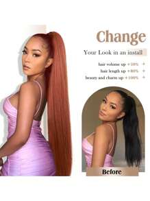 24-Inch Ponytail Hair Extensions, Multi-Functional Elastic Band, Heat Resistant, Long Straight DIY Wrap-Around Synthetic Wig For Women. - Multicolor - View 10