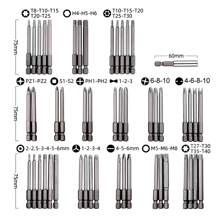 50pc Magnetic Screwdriver Bit Set Extra Long Drill Security Bit Set With Case UK - Silver - View 3