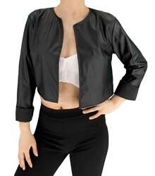 JOPHY Y CÍA. Chaqueta corta ligera de mujer de manga larga sin cuello en piel ecológica (código 6352)