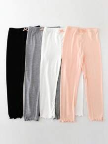 4pcs Girls Ankle Length Solid Color Leggings, Made Of Modal, Soft & Comfortable, Suitable For Spring & Summer - Multicolor - View 9