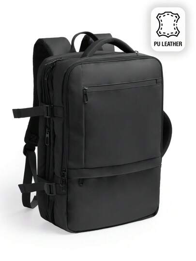 The Black Olila Rayan Expandable Travel Backpack MO1549 (Delivery In 48 Hours) – Black – PU Leather, 40L Large Capacity, 17" Padded Laptop Compartment, Padded Back And Handles, Anti-Theft Pockets, Trolley Strap, Ideal For Long Trips, Cabin Backpack, Laptop Backpack, Anti-Theft Backpack, Heavy Duty Backpack