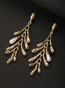 1 对优雅别致的欧美风格长款纹理经典简约耳环，百搭