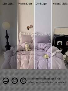 3 件套柔软舒适紫色荷叶边床上用品套装，适合卧室或客房 - 淡紫色 - 查看 6