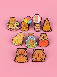 9Pcs Cute Capybara Enamel Pins Cartoon Animal Brooches Badge Lapel Pin For Backpack Clothes Accessories Kawaii Jewelry Birthday Gifts