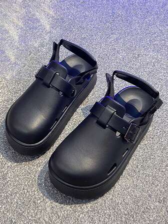 Women's Round Toe Buckle Flat Non-Slip Wear-Resistant Slip-On Casual Hollow Shoes, Run Small By Half Size