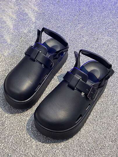 女士圆头扣平底防滑耐磨一脚蹬休闲镂空鞋，尺码偏小半码