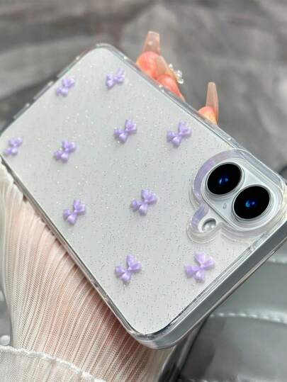 Sevimli Mor Fiyonk ve Simli Şeffaf Arka Plan Epoksi Telefon Kılıfı 17/17Air/17Pro/17ProMax/16/15/14/13/12/11/X/XS/XR/Mini/Pro Max/Pro/Plus ile Uyumludur TPU Her Şey Dahil Yumuşak Kılıf