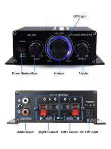 Mini amplificador de potencia de audio P /auto Amplificador de potencia de alta fidelidad de 2 canales para el hogar y el automóvil Amplificador de potencia de audio estéreo de alta fidelidad de 200 W + 200 W Amplificador de potencia de doble canal 125 x 75 x 40 mm - Negro - Ver 2