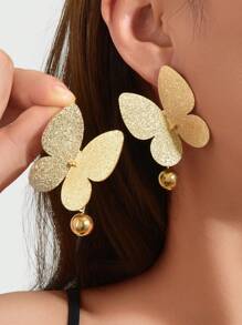 1 Pair Elegant Gold Ball Charm Metal Butterfly Stud Earrings Women Party Daily Festival Jewelry