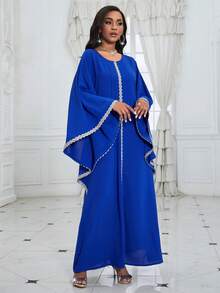 Fashionable Elegant Loose Modest Kaftan Jalabiya Arabic Robe For Women - Blue - View 4