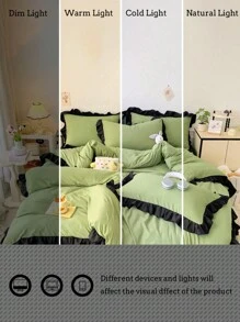 1 套绿色荷叶边床上用品套装 3 件套,柔软舒适,适合卧室、客房 - 綠色 - 查看 4