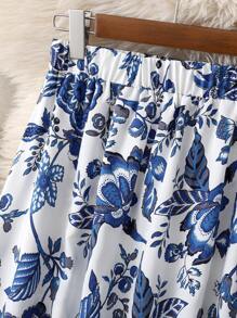 Women Printed High Waist Flattering Blue Skirt, Versatile Design - Blue - View 6