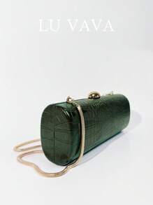 新款春夏墨绿色鳄鱼纹长款法棍包，采用PU材质，金色五金扣饰。可用于女性日常外出、购物、约会、聚会、晚宴活动。 - 墨綠色 - 查看 4