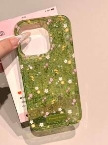Funda de teléfono suave y con flores primaverales y lentejuelas para 16 16 15 14 13 12 Pro Max 11, funda protectora con flores adorables