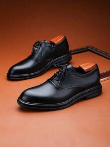 New Men's Formal Dress Shoes - Low-Top Lace-Up Solid Color Mixed Pattern Soft-Sole Breathable Anti-Slip Casual Shoes, Suitable For Business, Weddings, Parties, Graduations, Vacations, Versatile