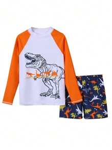 全新儿童卡通恐龙印花长袖两件套男童泳衣 - 彩色 - 查看 10