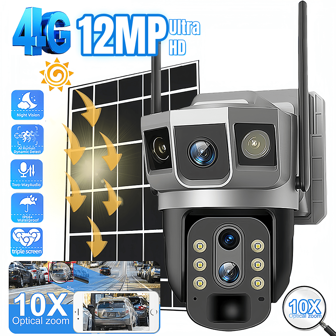 1 pieza Cámara de seguridad inteligente para mascotas con tarjeta SIM 4G, 12 MP HD 1080P, lente dual, alimentada por energía solar, bajo consumo, seguimiento automático y visión nocturna a color, visión nocturna de doble luz con rotación horizontal de 355 grados y vertical de 90 grados, video de seguridad para el hogar