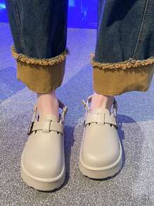 （尺码偏小）女士圆头搭扣平底防滑透气休闲凉鞋 - 杏色 - 查看 4