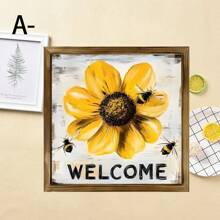 1 st. Rustiek Welkomstbord Met Gele Bloemen En Bijen - Houten Frame, Multifunctionele Seizoensdecoratie, Gemakkelijk Op Te Hangen Huisdecoratie, Lentedecoratie, Paasdecoratie, De Beste Cadeaukeuze Voor Vrienden