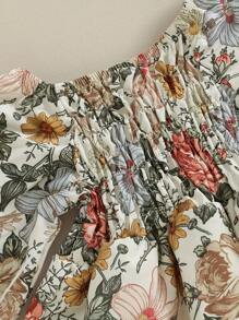 Newborn Girl Outfit, Long Sleeve Off-Shoulder Flower Print A-Line Romper Dress With Headband Clothes