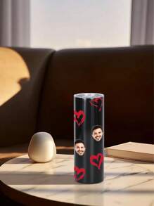 1 pieza Botella de agua personalizada de 600ml/20oz, taza personalizada con foto, taza de café de carro, taza recta portátil. Taza personalizada resistente al calor. Regalo para familia, amigos, parejas. San Valentín, Año Nuevo, Vacaciones, Regalos de Boda.