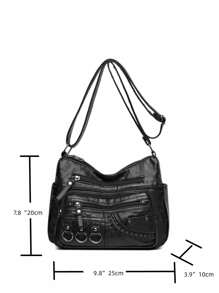 Ladies Waterproof PU Rivet Iron Ring Small Accessories Retro Gift Bag For Mom Cross-Body Bag - Black - View 2