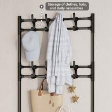 1 个多功能鞋帽架，带 8 个挂钩，容量大，可存放鞋子、靴子、衣服、帽子、包包，整理日常杂物，节省空间 - 黑色 - 查看 3
