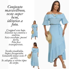 Women's Set Wrap Skirt And Cropped Top With  Sleeves, Wrap Skirt With Tie And Off-The-Shoulder Blouse, Long Skirt And Cropped Top Set. Two-Piece Set Long Skirt With  Sleeve Top - 淡藍色裹身裙套裝 - 查看 3
