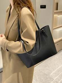 Fashion Solid Color Large Capacity Shoulder Tote Bag