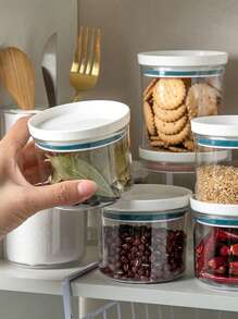 1 pieza Frasco de almacenamiento hermético transparente de PET, Recipiente de alimentos sellado estilo japonés con tapa, Tarro de cocina de plástico para especias, hojas de té y talla grande