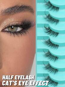 GROINNEYA 10 对半睫毛自然纤细假睫毛 3D 蓬松仿貂毛睫毛纤细猫眼睫毛化妆条睫毛、睫毛、睫毛、假睫毛 - 眼尾拉長款 - 查看 16