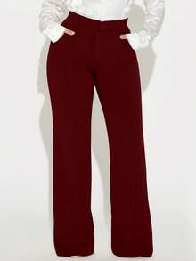 Quần ống đứng cho nữ, Quần đi làm thường ngày trang trọng thanh lịch, phong cách tối giản - Màu Đỏ Sâu - Xem 4