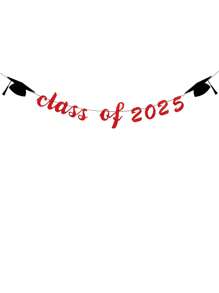 Bandera "Estamos muy orgullosos de ti", Banderín de la Clase de 2025 en rojo y negro, Guirnalda de birretes de graduación para decoraciones de fiesta de graduación 2025