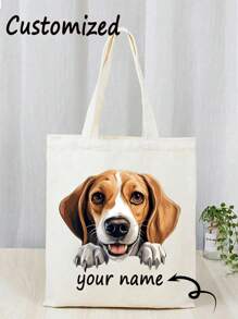 1pc Customized Print Tote Bag, Customized Dog Print Tote Bag, Large Capacity Handbag With Fun Print, Perfect For Picnic, Party, Shopping, And Traveling - Spring Gift Idea