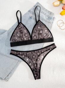 1 Set Women Solid & Leopard Print Comfortable Lingerie Set - Multicolor - View 5