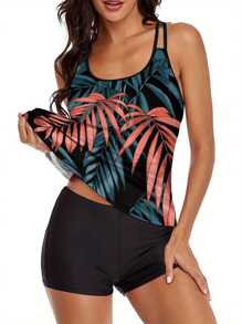 Women's Two Piece Tankini Swimsuits Print Swim Tank Top With Shorts Swimwear Bathing Suits - Hot Pink - View 4