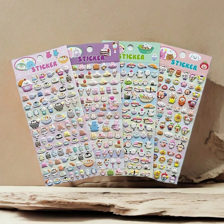4pcs Set Cute Cartoon Foam Stickers, Ice Cream Sticker, Waffle Cone Sticker, Bird Sticker, Bubble Water Sticker, Fun Creative Stickers, DIY Handcraft Stickers, Valentine's Day Gift, Applicable For Phone Cases, Notebooks