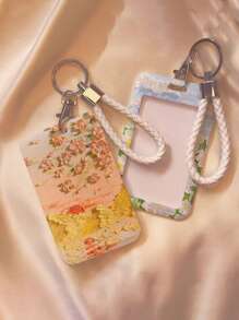 1 pezzo Portacard con motivo floreale, custodia protettiva per abbonamenti, tessere universitarie, con portachiavi, portabiglietti da visita multifunzione, adatto per ufficio e scuola, portafoglio da donna, portachiavi portacard