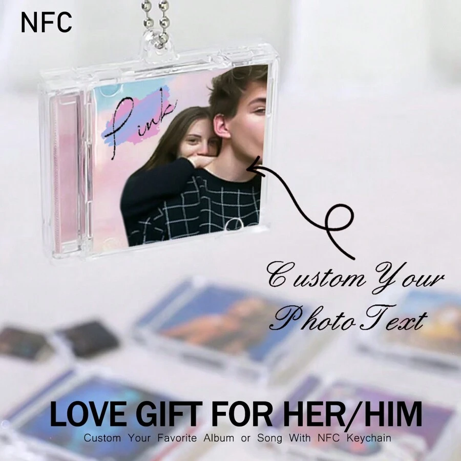 NFC 定制迷你专辑 CD 钥匙扣吊坠 - 立即播放您喜爱的 Spotify 歌曲 - 个性化音乐礼物、音乐爱好者钥匙扣 CD 专辑、背包装饰配件