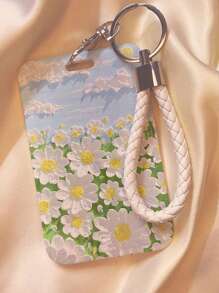 1 pezzo Portacard con motivo floreale, custodia protettiva per abbonamenti, tessere universitarie, con portachiavi, portabiglietti da visita multifunzione, adatto per ufficio e scuola, portafoglio da donna, portachiavi portacard